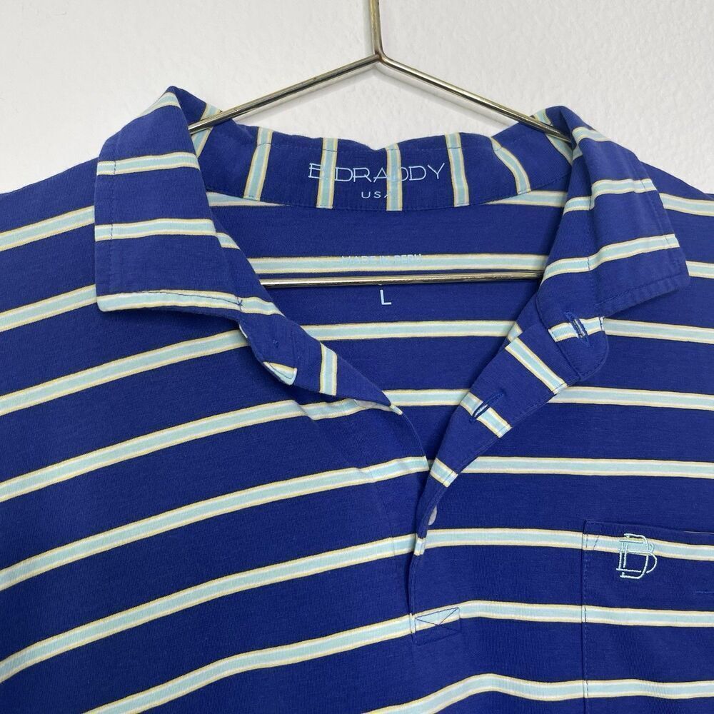 B. Draddy Mens Sport Polo Shirt Large Blue Striped Golf Pima Cotton Performance